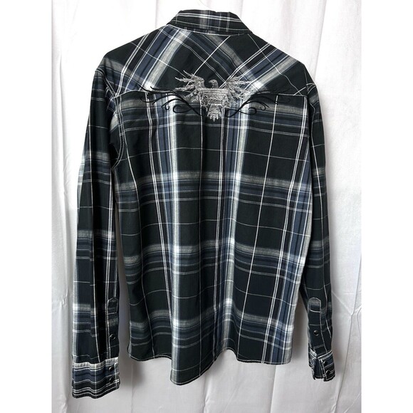 Eighty Eight Platinum Mens‎ Large black Plaid long Sleeve Button Up Embroidered - Picture 2 of 11